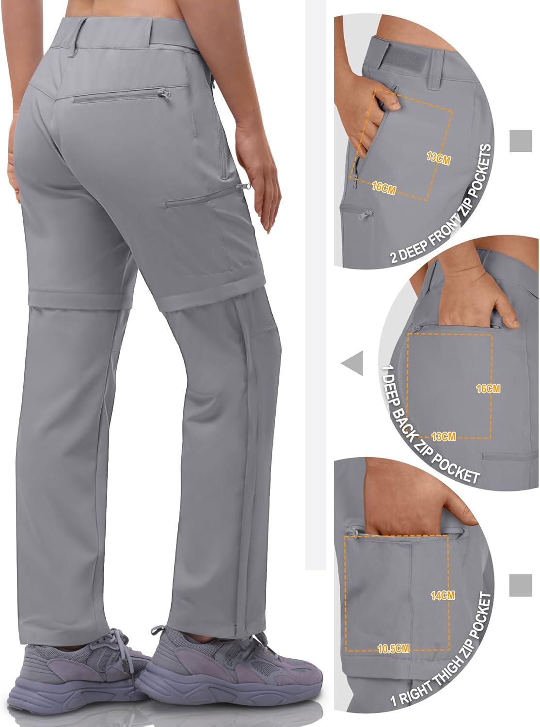 Outdoor Ventures Women’s Convertible Pants, Quick Dry Hiking Zip-Off Pants, Stretch Lightweight Cargo Pants(Mid Grey)