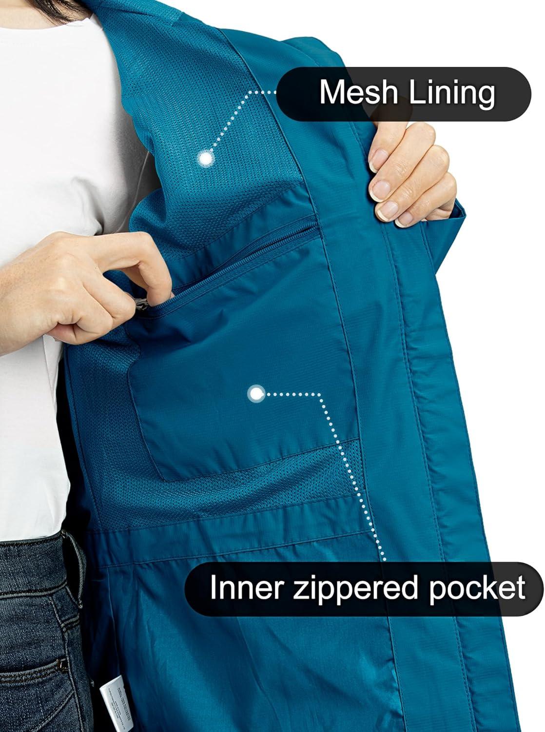 Outdoor Ventures Packable Rain Jacket Women Lightweight Waterproof Raincoat with Hood Cycling Bike Jacket(New Blue)