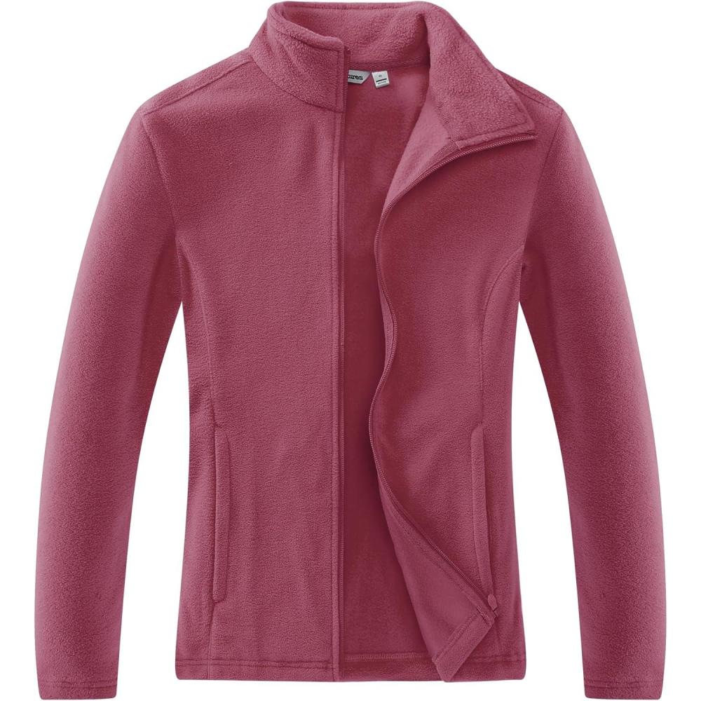 Outdoor Ventures Women’s Lightweight Warm Zip Up Long-Sleeve Soft Polar Fleece Jacket for Fall Winter(Dusty Rose)