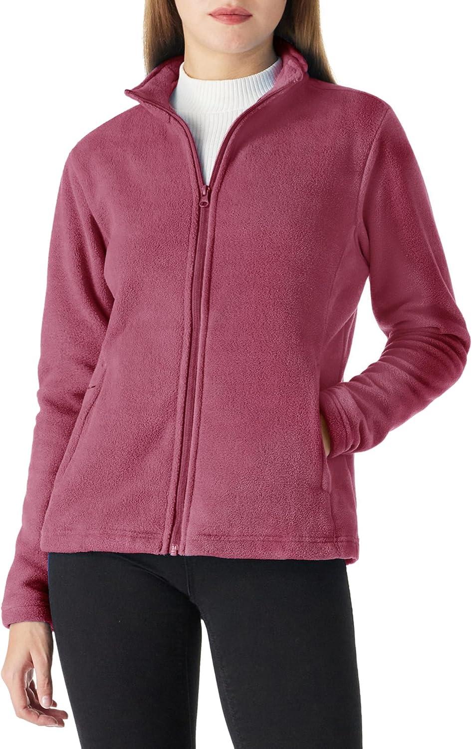 Outdoor Ventures Women’s Lightweight Warm Zip Up Long-Sleeve Soft Polar Fleece Jacket for Fall Winter(Dusty Rose)