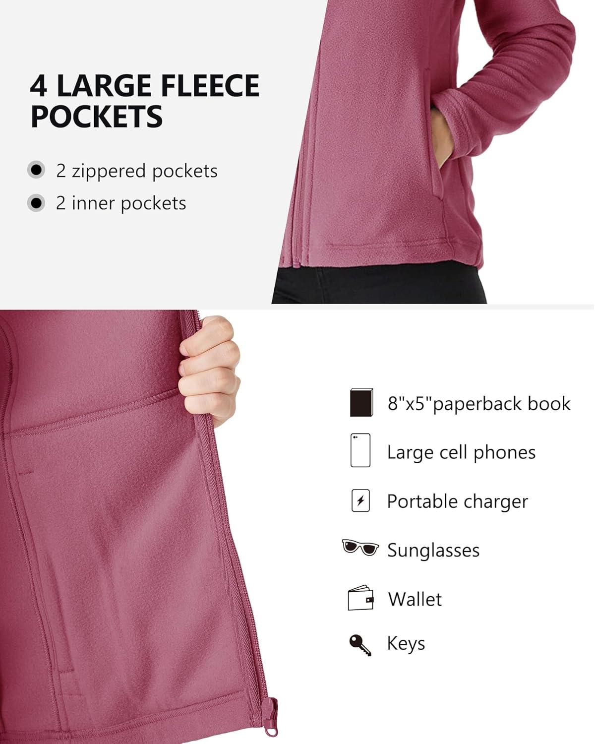 Outdoor Ventures Women’s Lightweight Warm Zip Up Long-Sleeve Soft Polar Fleece Jacket for Fall Winter(Dusty Rose)