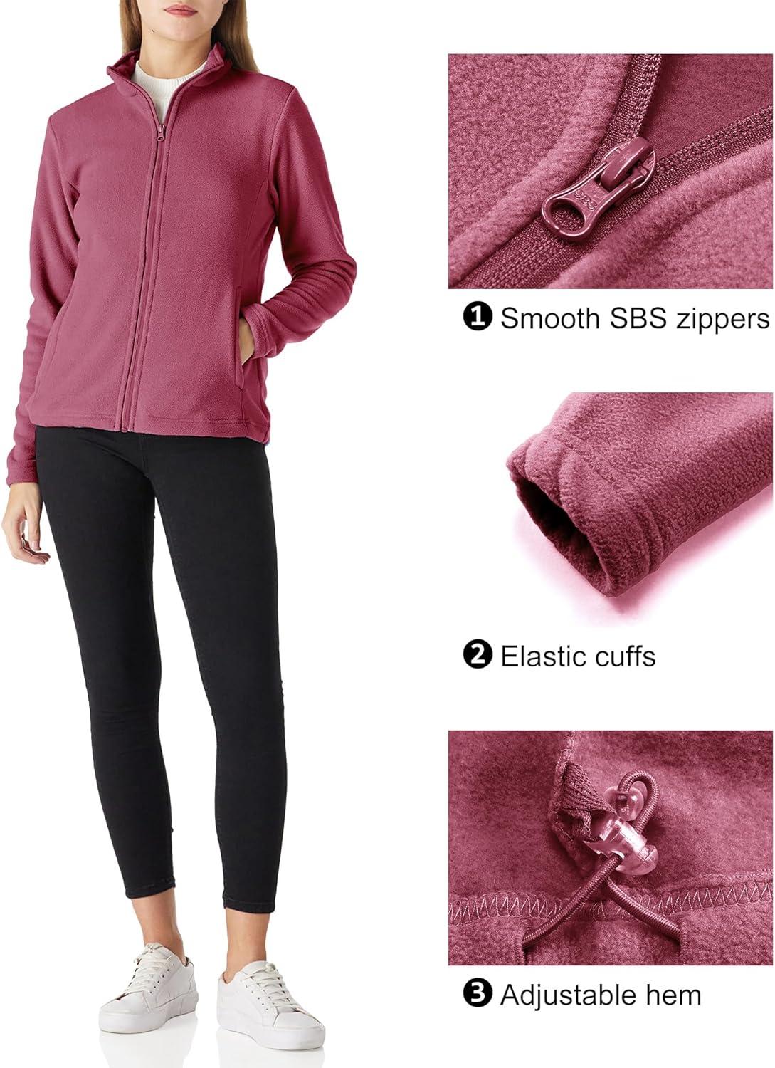 Outdoor Ventures Women’s Lightweight Warm Zip Up Long-Sleeve Soft Polar Fleece Jacket for Fall Winter(Dusty Rose)