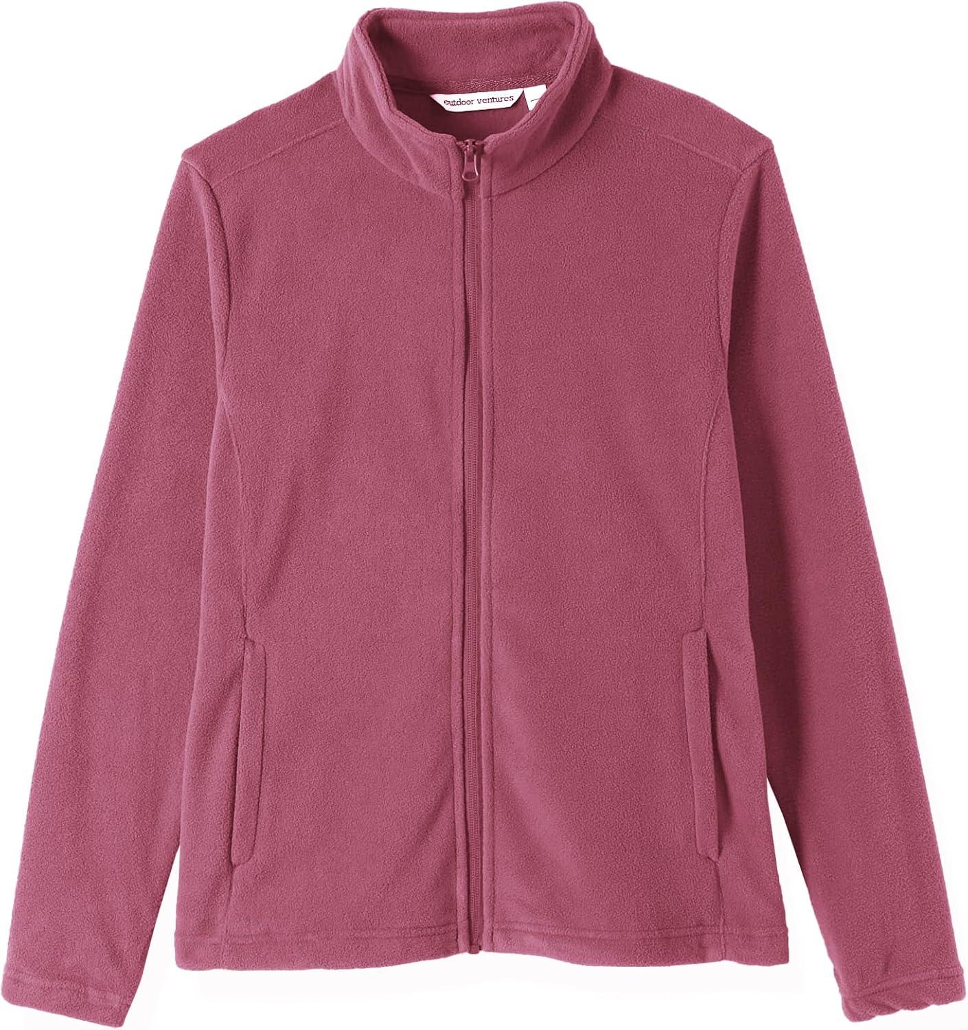 Outdoor Ventures Women’s Lightweight Warm Zip Up Long-Sleeve Soft Polar Fleece Jacket for Fall Winter(Dusty Rose)