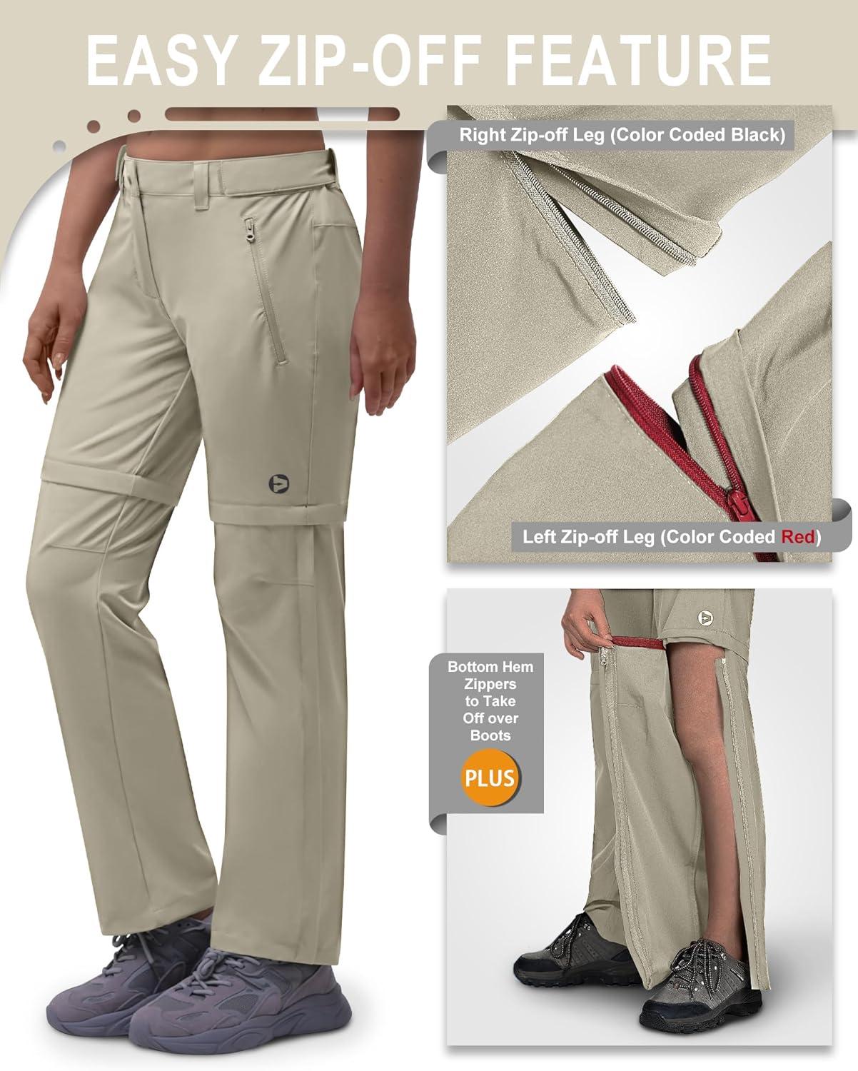 Outdoor Ventures Women’s Convertible Pants, Quick Dry Hiking Zip-Off Pants, Stretch Lightweight Cargo Pants(Brown)