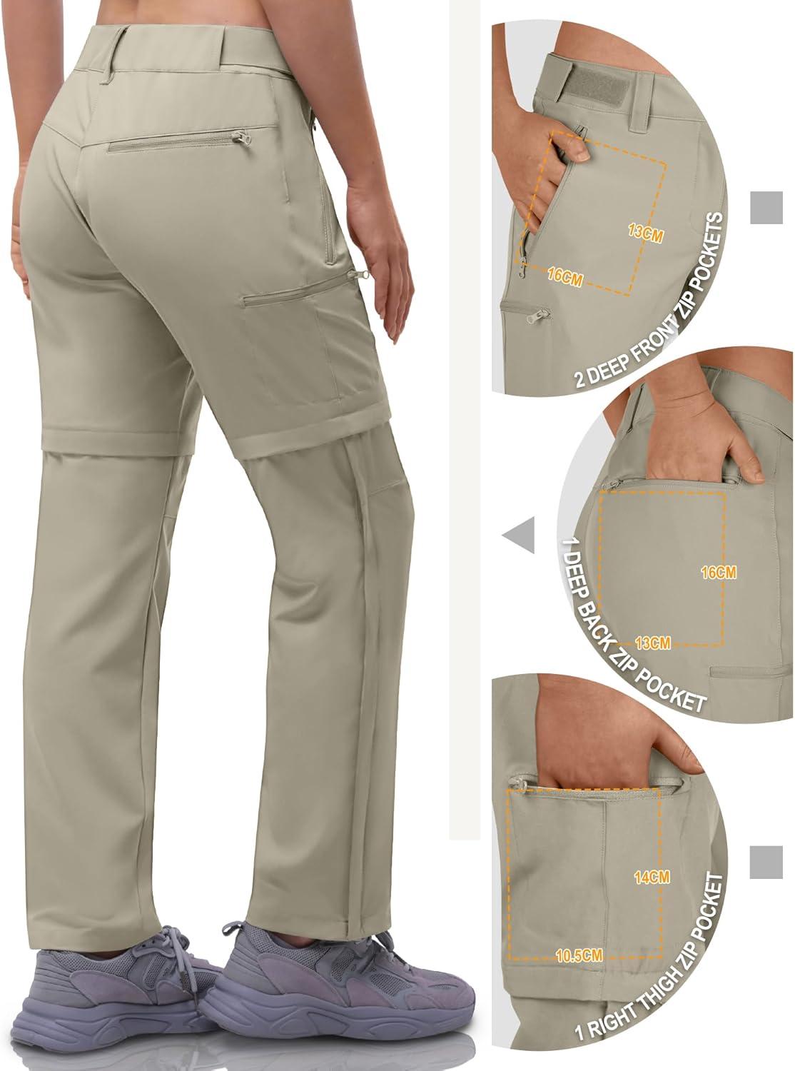 Outdoor Ventures Women’s Convertible Pants, Quick Dry Hiking Zip-Off Pants, Stretch Lightweight Cargo Pants(Brown)