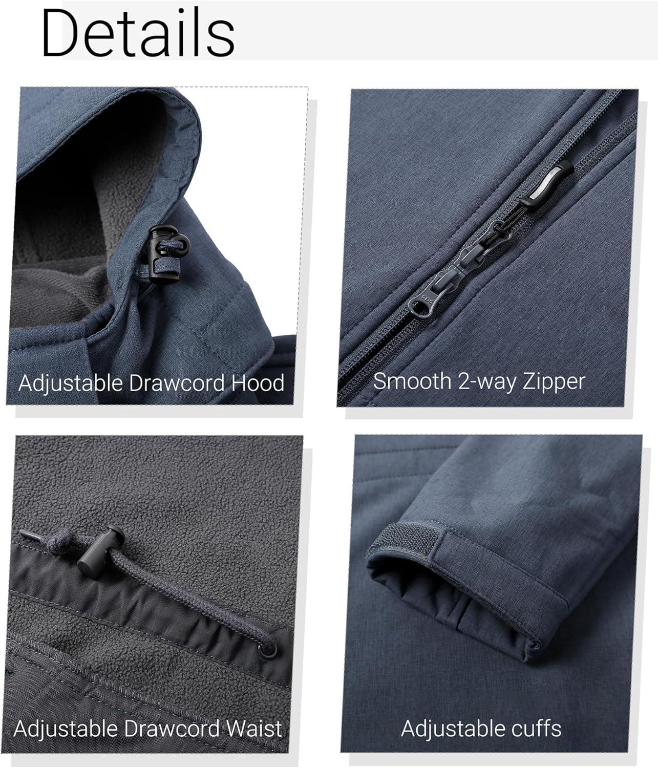 Outdoor Ventures Women’s Softshell Jacket with Removable Hood Fleece Lined Windbreaker Insulated Long Warm Rain Jacket(Grey Blue Heather)