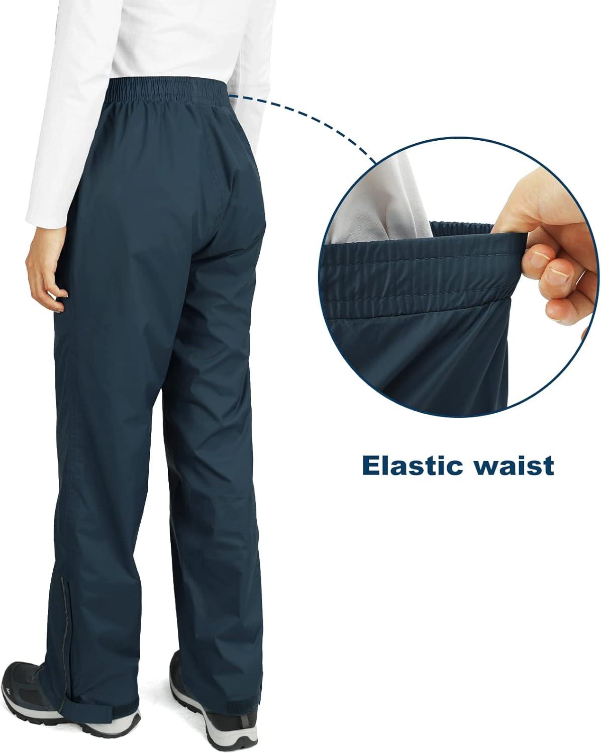 Outdoor Ventures Women’s Rain Pants Packable Waterproof Hiking Pants Windproof Breathable Outdoor Rain Over Pants(Dark Blue)
