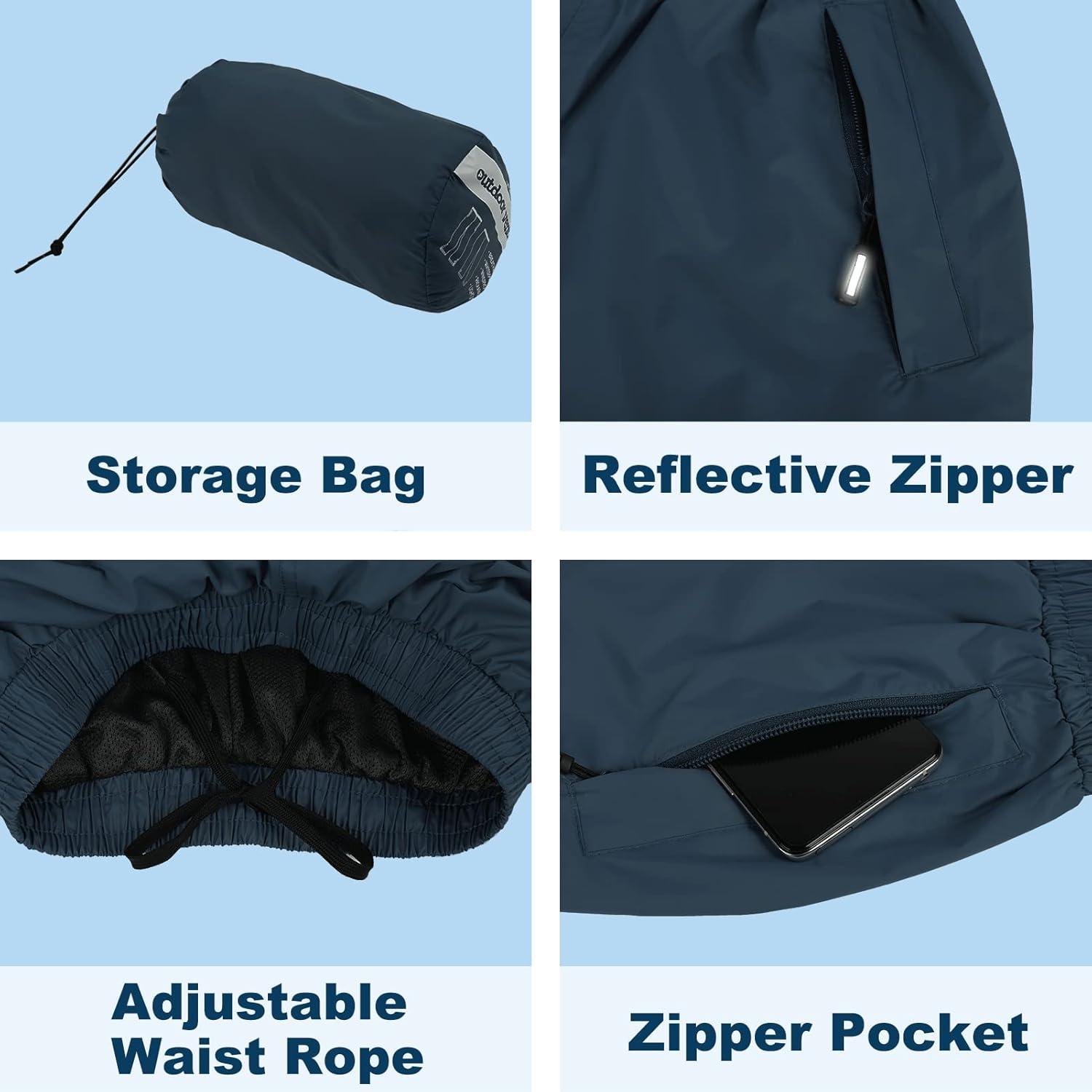 Outdoor Ventures Women’s Rain Pants Packable Waterproof Hiking Pants Windproof Breathable Outdoor Rain Over Pants(Dark Blue)