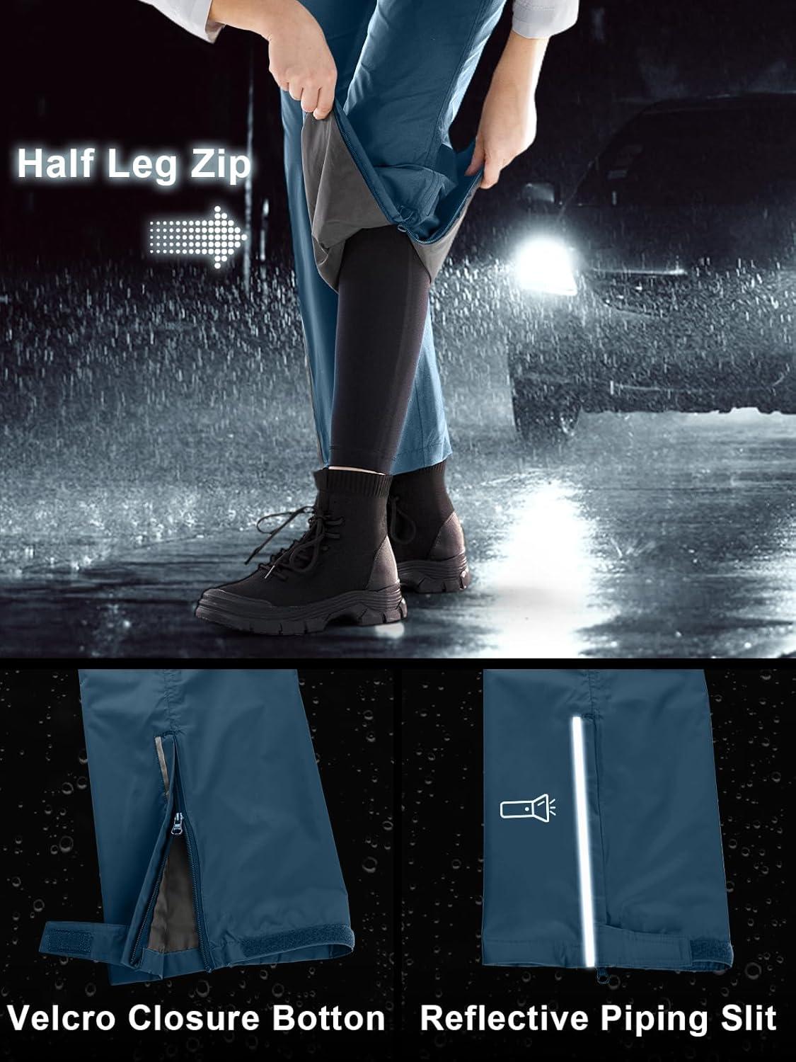 Outdoor Ventures Women’s Rain Pants Packable Waterproof Hiking Pants Windproof Breathable Outdoor Rain Over Pants(Dark Blue)