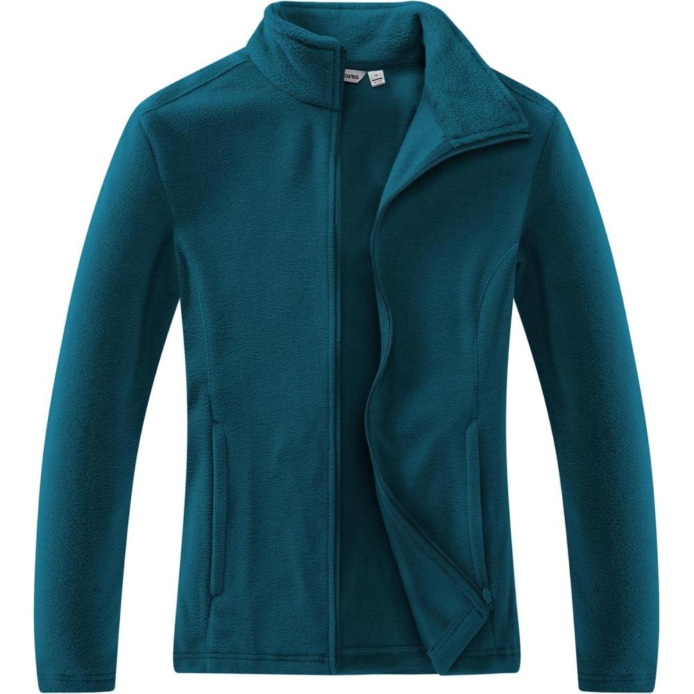 Outdoor Ventures Women’s Lightweight Warm Zip Up Long-Sleeve Soft Polar Fleece Jacket for Fall Winter(Dark Blue)