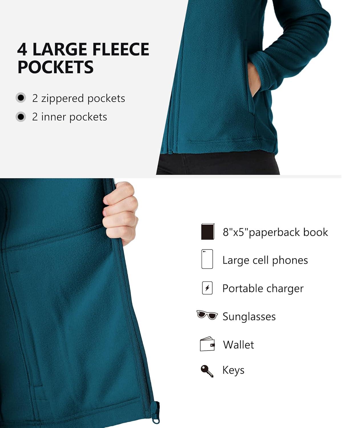 Outdoor Ventures Women’s Lightweight Warm Zip Up Long-Sleeve Soft Polar Fleece Jacket for Fall Winter(Dark Blue)