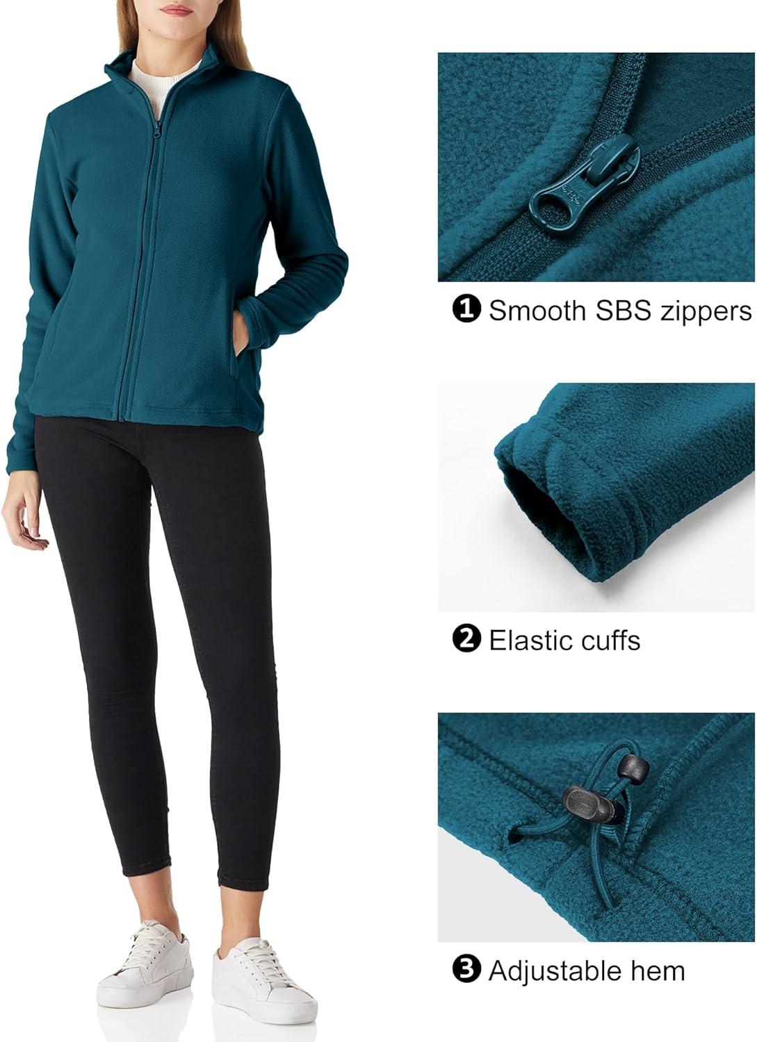 Outdoor Ventures Women’s Lightweight Warm Zip Up Long-Sleeve Soft Polar Fleece Jacket for Fall Winter(Dark Blue)