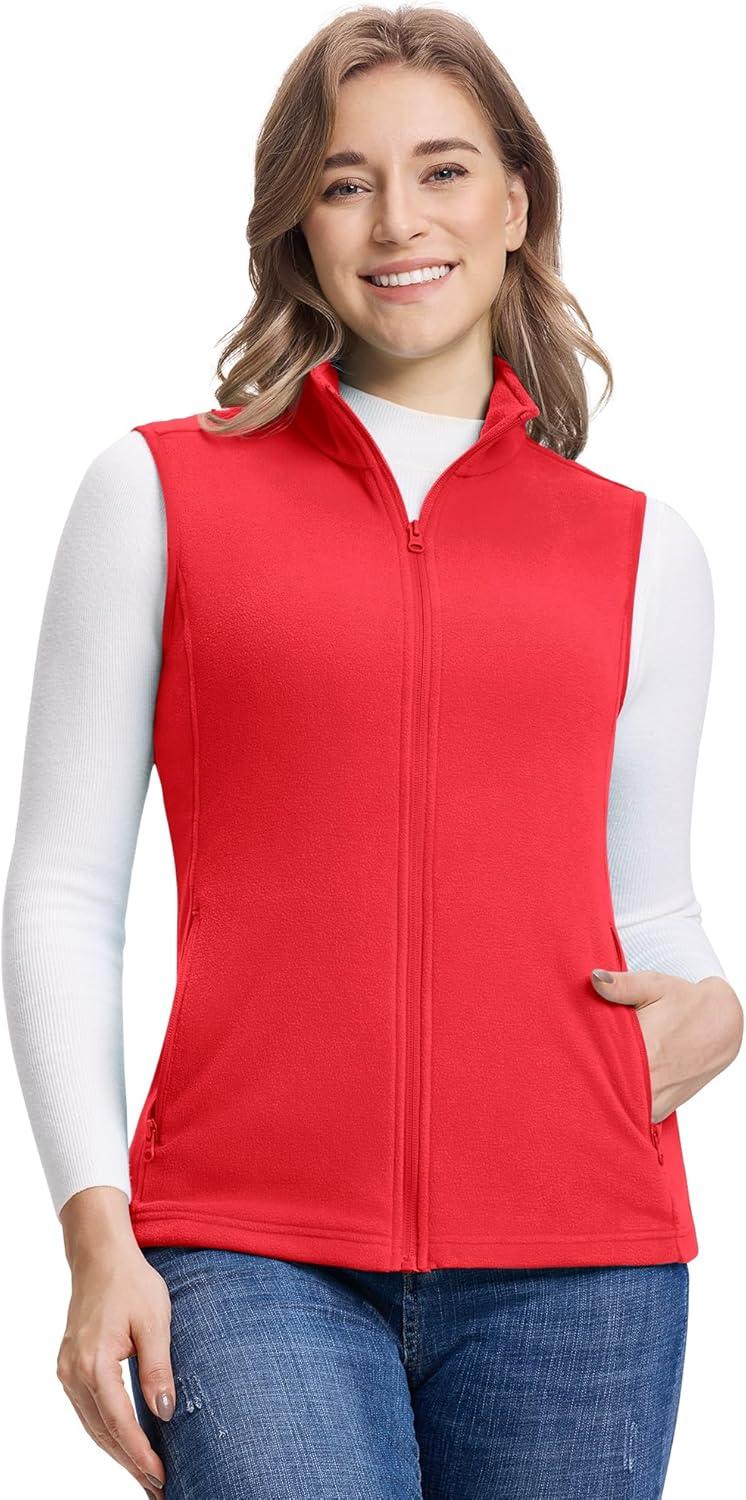 Outdoor Ventures Women’s Fleece Vest, Zip Up Lightweight Soft Running Vest Outerwear Sleeveless with Pockets(Reddish Orange)