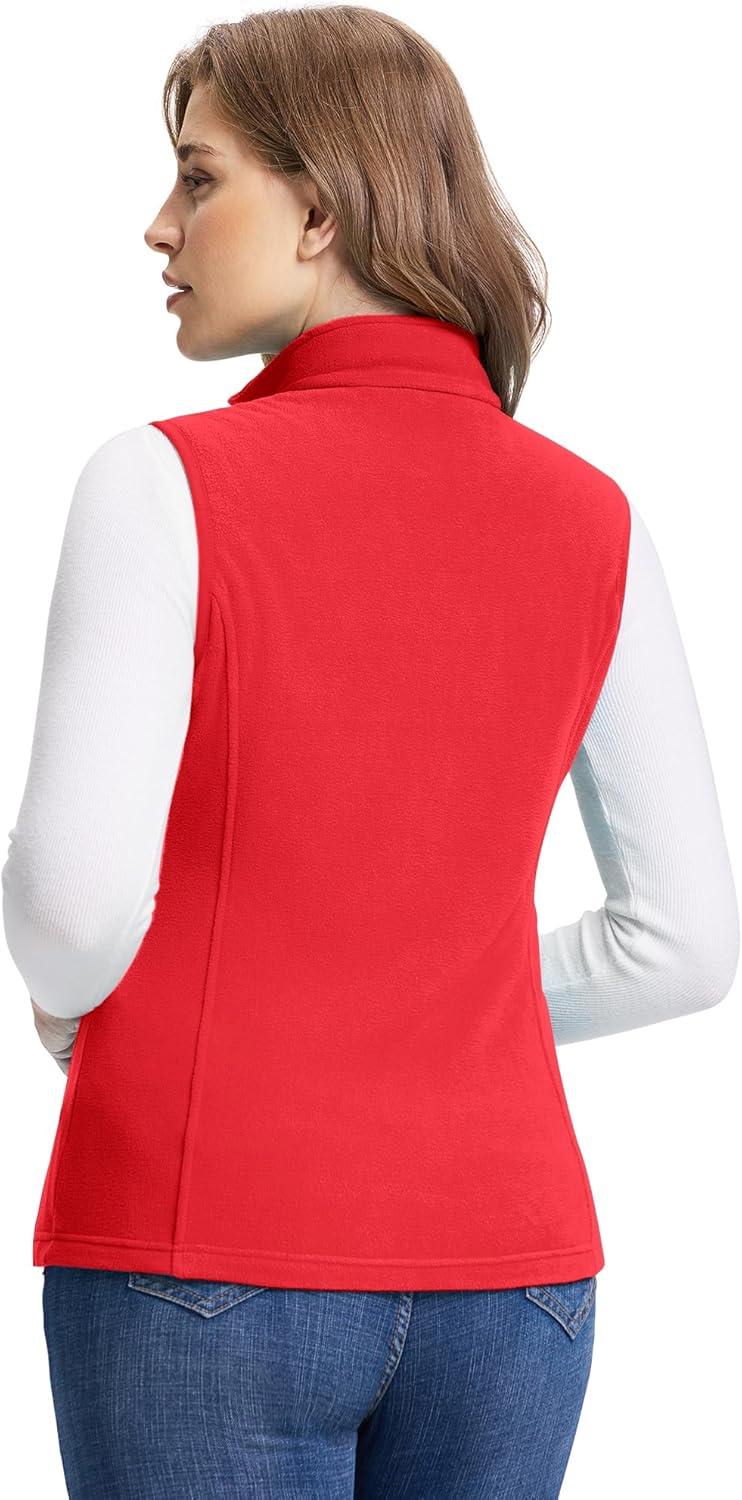 Outdoor Ventures Women’s Fleece Vest, Zip Up Lightweight Soft Running Vest Outerwear Sleeveless with Pockets(Reddish Orange)