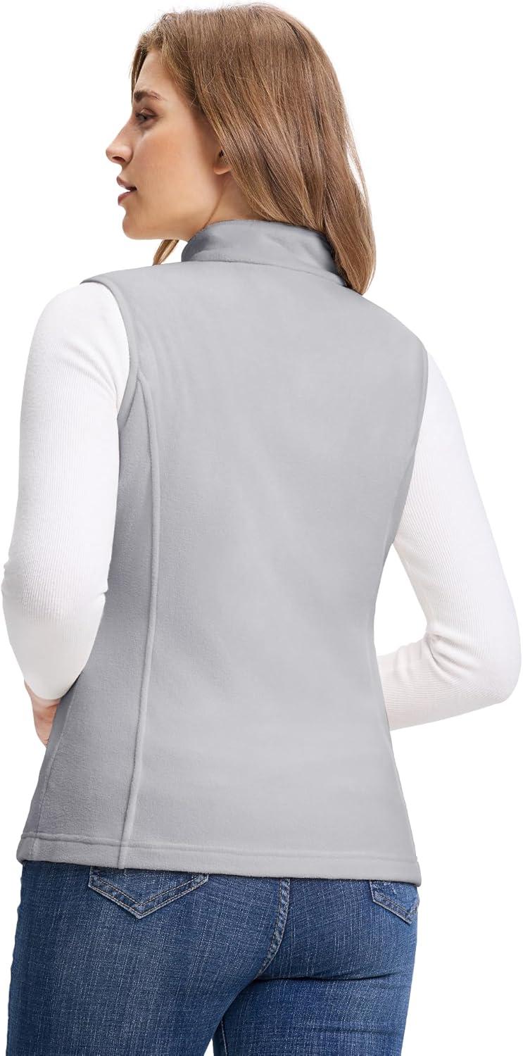 Outdoor Ventures Women’s Fleece Vest, Zip Up Lightweight Soft Running Vest Outerwear Sleeveless with Pockets(Light Grey)