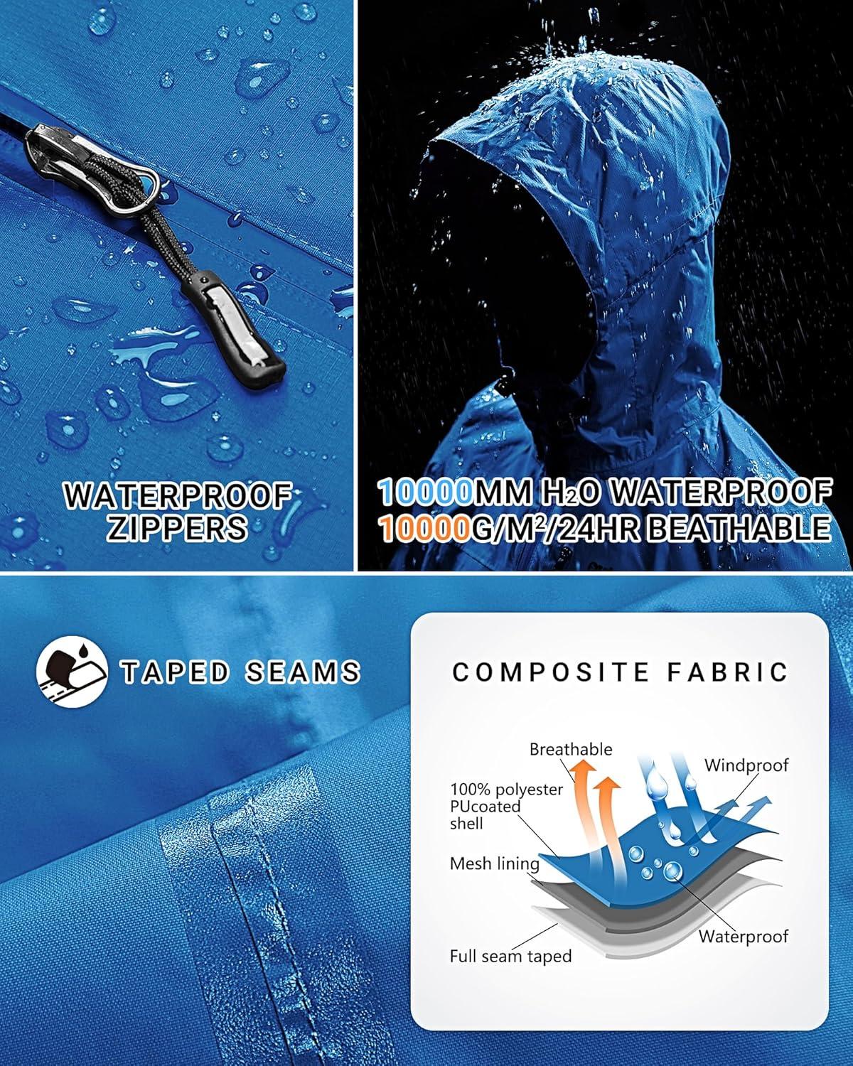Outdoor Ventures Packable Rain Jacket Women Lightweight Waterproof Raincoat with Hood Cycling Bike Jacket(Dodger Blue)