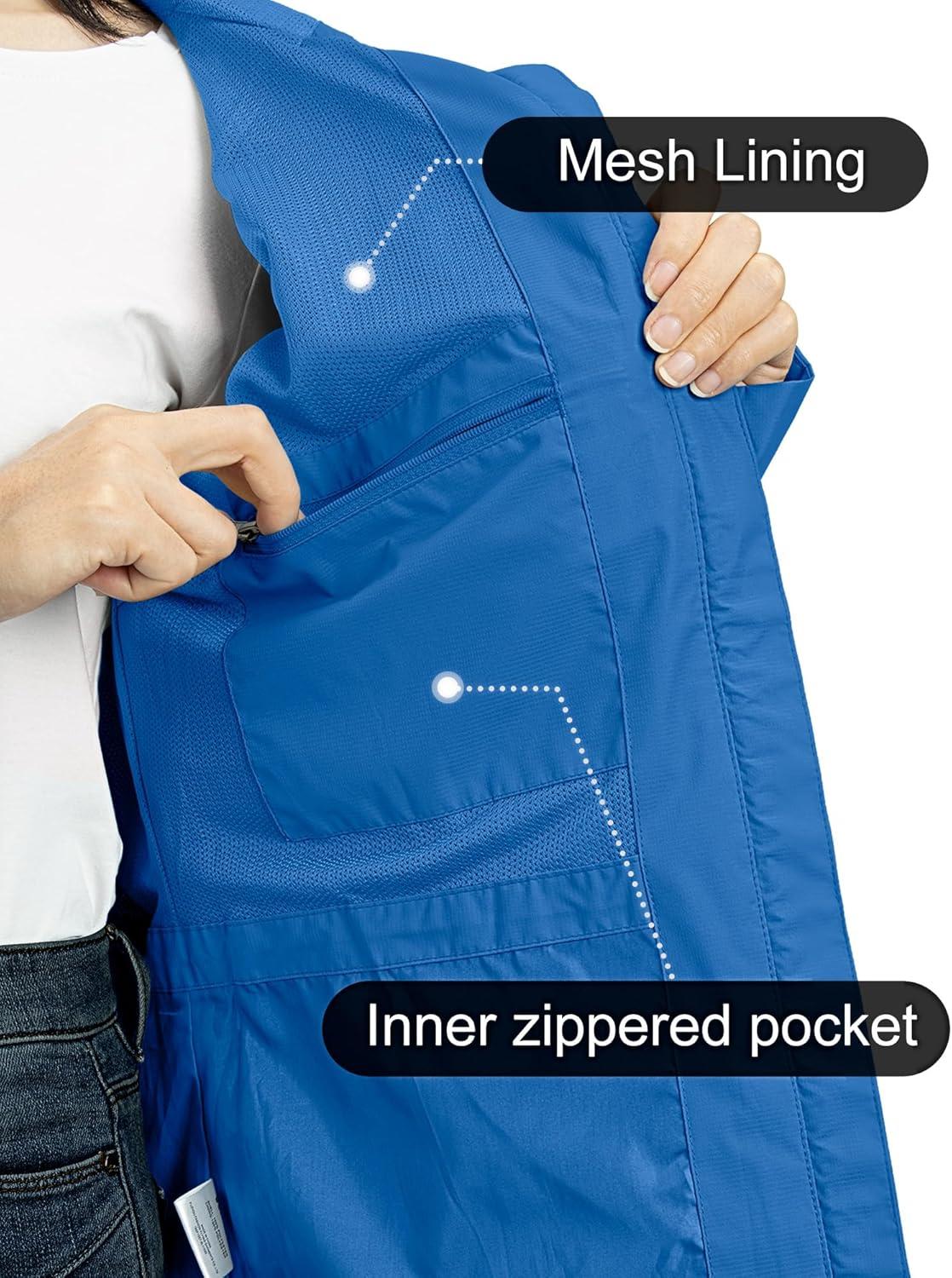 Outdoor Ventures Packable Rain Jacket Women Lightweight Waterproof Raincoat with Hood Cycling Bike Jacket(Dodger Blue)