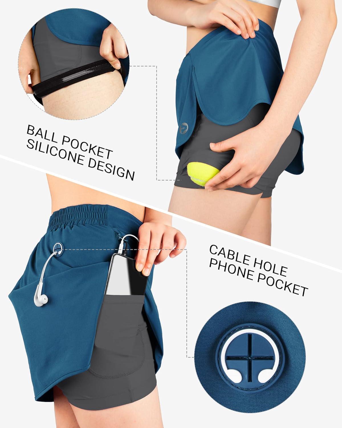 Outdoor Ventures Women’s Tennis Skirts with Pockets, Golf Skort Workout Athletic Running Hiking Skirts with Shorts(Blue-upgrade)