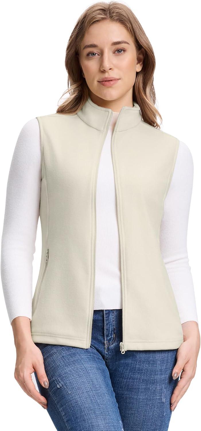 Outdoor Ventures Women’s Fleece Vest, Zip Up Lightweight Soft Running Vest Outerwear Sleeveless with Pockets(Moonlight)