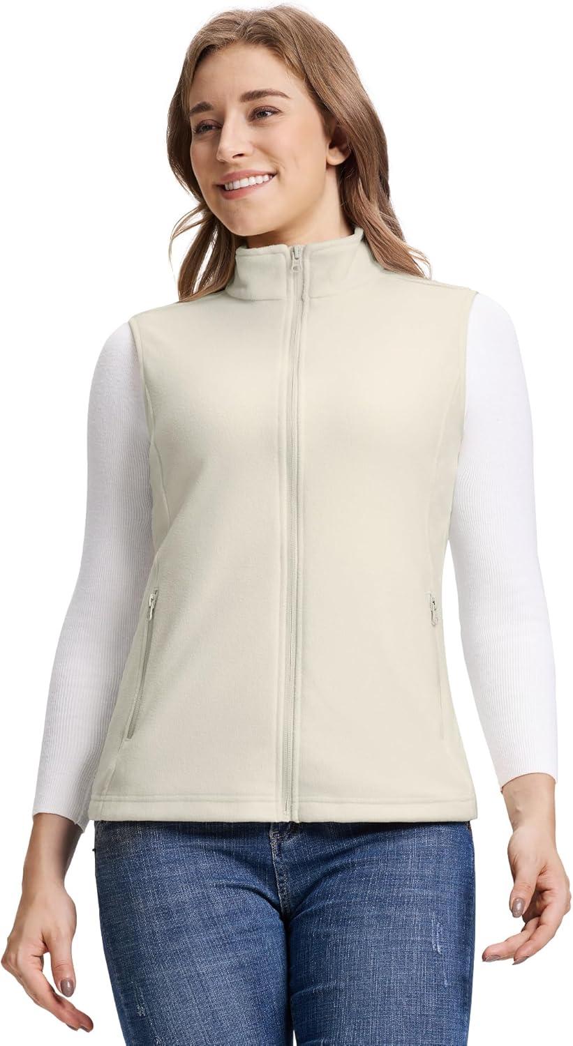 Outdoor Ventures Women’s Fleece Vest, Zip Up Lightweight Soft Running Vest Outerwear Sleeveless with Pockets(Moonlight)