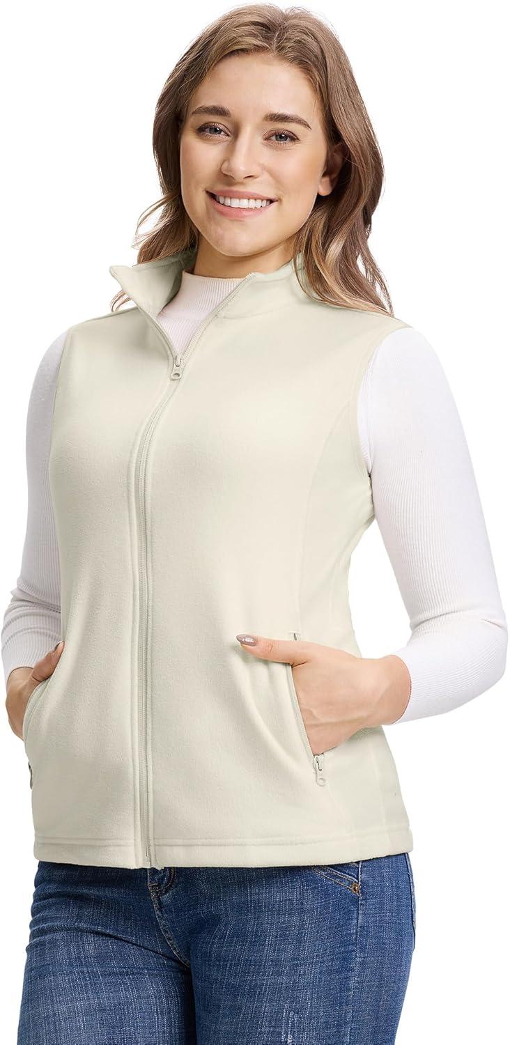 Outdoor Ventures Women’s Fleece Vest, Zip Up Lightweight Soft Running Vest Outerwear Sleeveless with Pockets(Moonlight)
