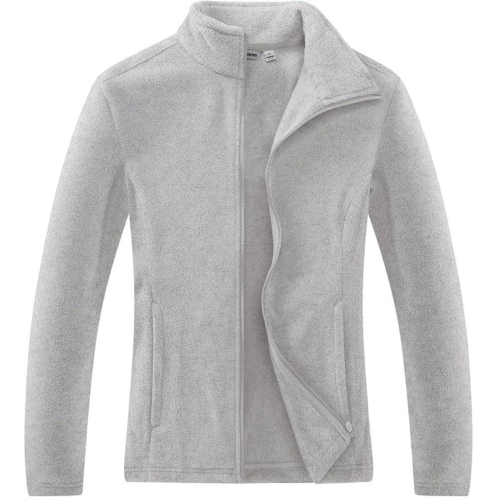 Outdoor Ventures Women’s Lightweight Warm Zip Up Long-Sleeve Soft Polar Fleece Jacket for Fall Winter(Light Grey Heather)