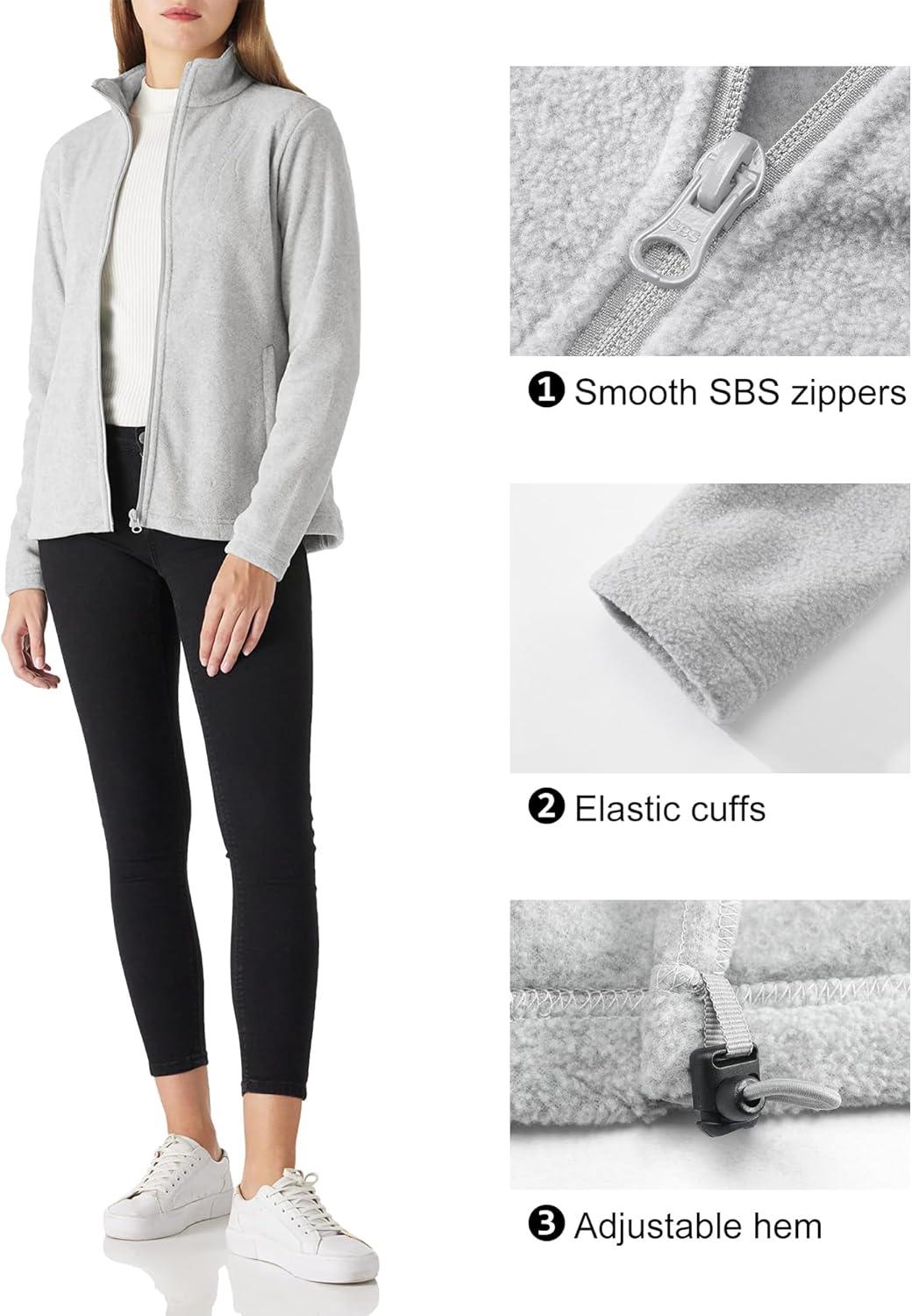 Outdoor Ventures Women’s Lightweight Warm Zip Up Long-Sleeve Soft Polar Fleece Jacket for Fall Winter(Light Grey Heather)