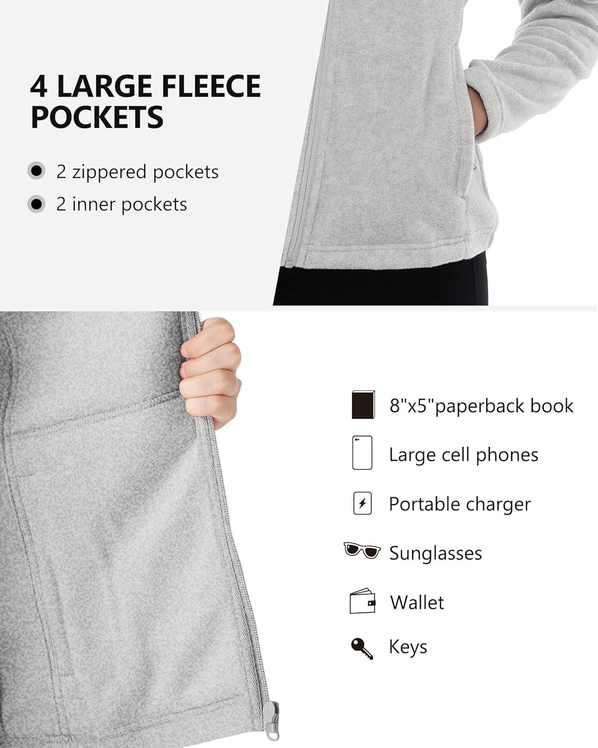 Outdoor Ventures Women’s Lightweight Warm Zip Up Long-Sleeve Soft Polar Fleece Jacket for Fall Winter(Light Grey Heather)