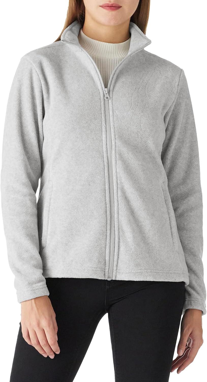 Outdoor Ventures Women’s Lightweight Warm Zip Up Long-Sleeve Soft Polar Fleece Jacket for Fall Winter(Light Grey Heather)