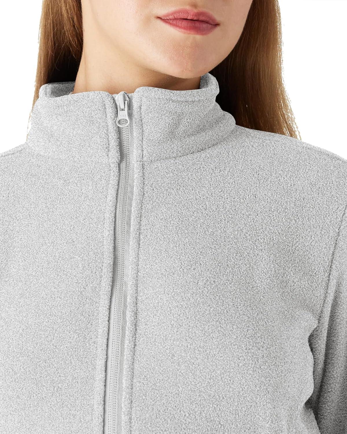 Outdoor Ventures Women’s Lightweight Warm Zip Up Long-Sleeve Soft Polar Fleece Jacket for Fall Winter(Light Grey Heather)