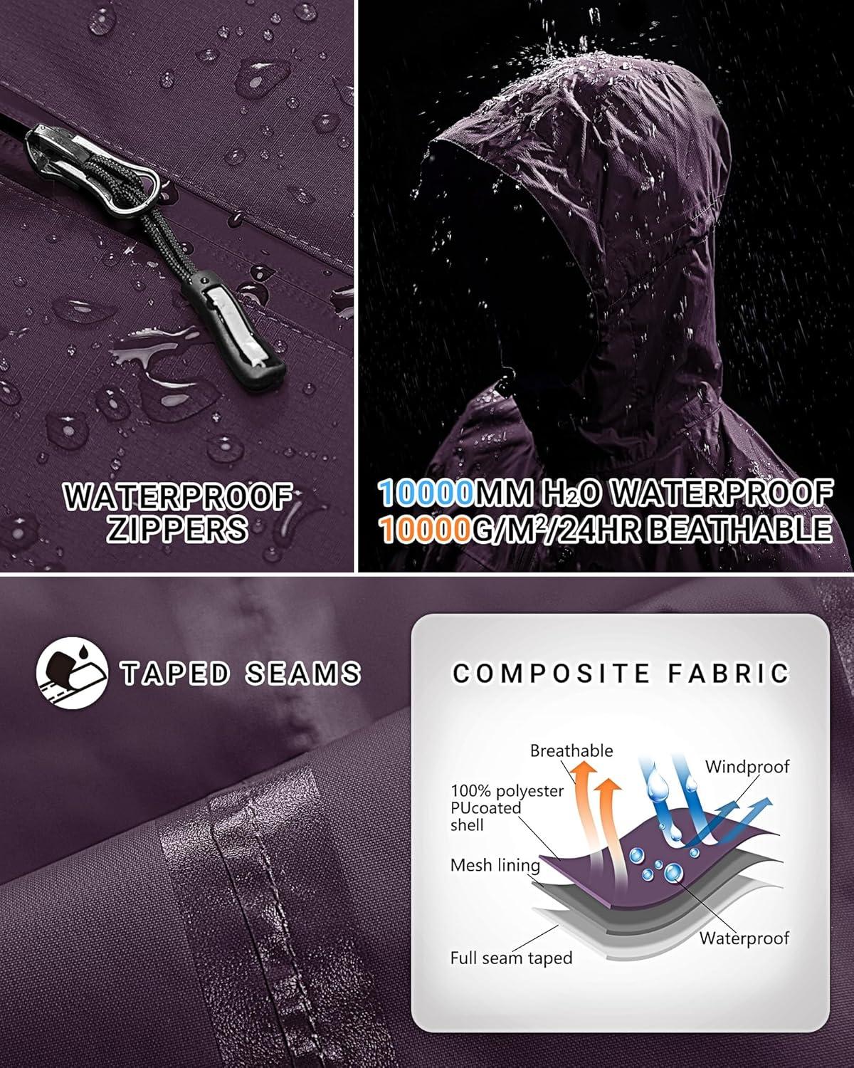Outdoor Ventures Packable Rain Jacket Women Lightweight Waterproof Raincoat with Hood Cycling Bike Jacket(Plum Purple)