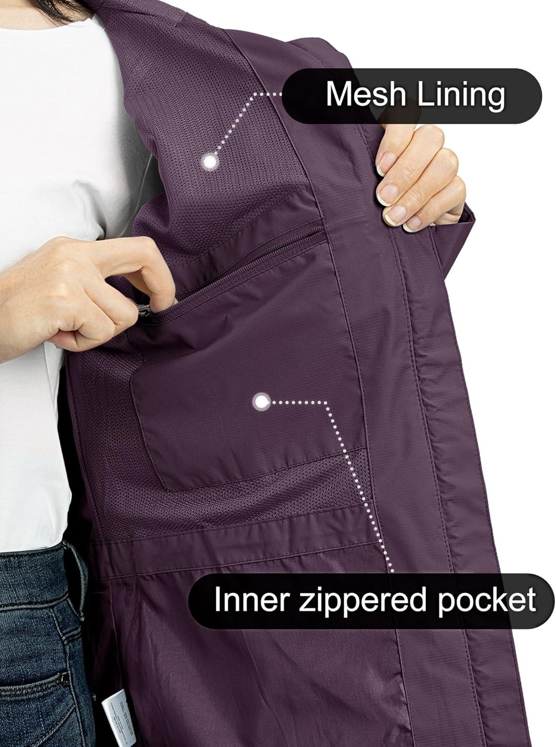 Outdoor Ventures Packable Rain Jacket Women Lightweight Waterproof Raincoat with Hood Cycling Bike Jacket(Plum Purple)