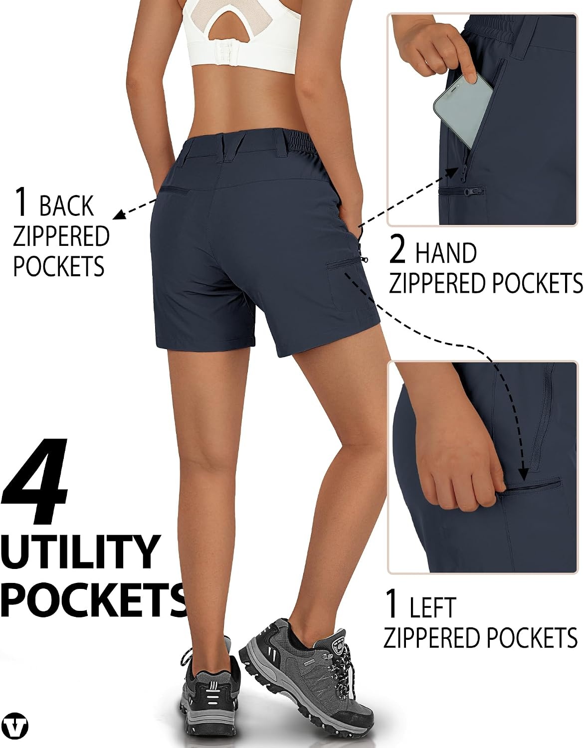 Outdoor Ventures Women’s Hiking Shorts 5 Inch Golf Stretch Quick Dry Cargo(Dark Grey)