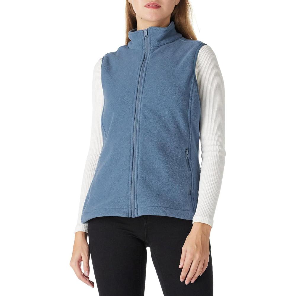 Outdoor Ventures Women’s Polar Fleece Zip Vest Outerwear with Pockets,Warm Sleeveless Coat Vest for Fall & Winter(Grayish Blue)