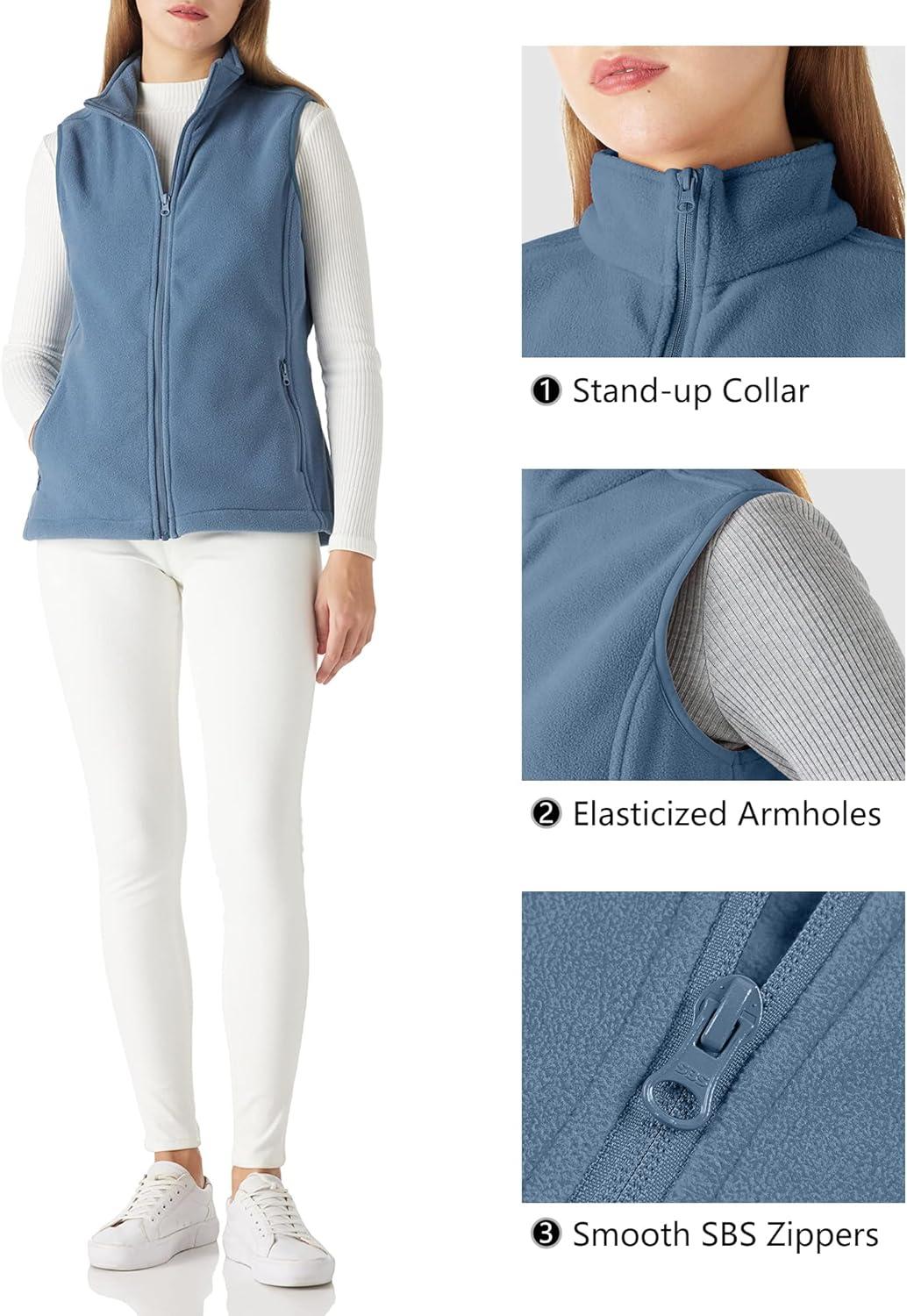 Outdoor Ventures Women’s Polar Fleece Zip Vest Outerwear with Pockets,Warm Sleeveless Coat Vest for Fall & Winter(Grayish Blue)