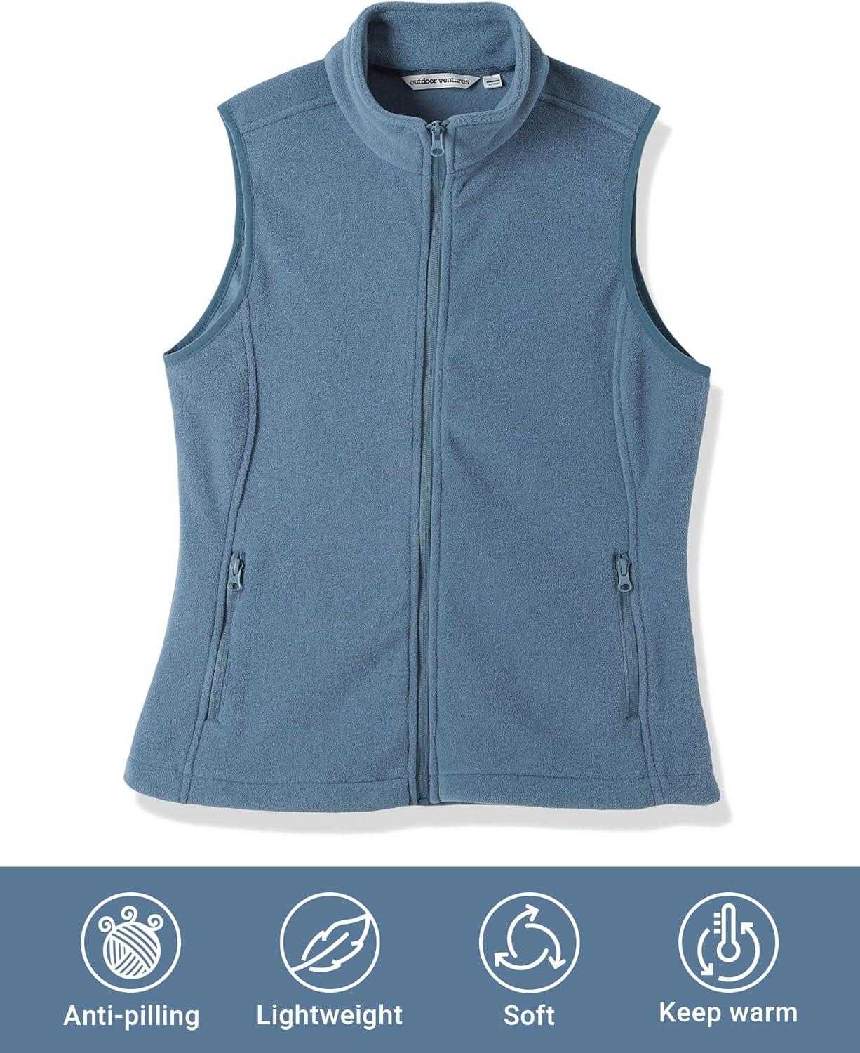 Outdoor Ventures Women’s Polar Fleece Zip Vest Outerwear with Pockets,Warm Sleeveless Coat Vest for Fall & Winter(Grayish Blue)