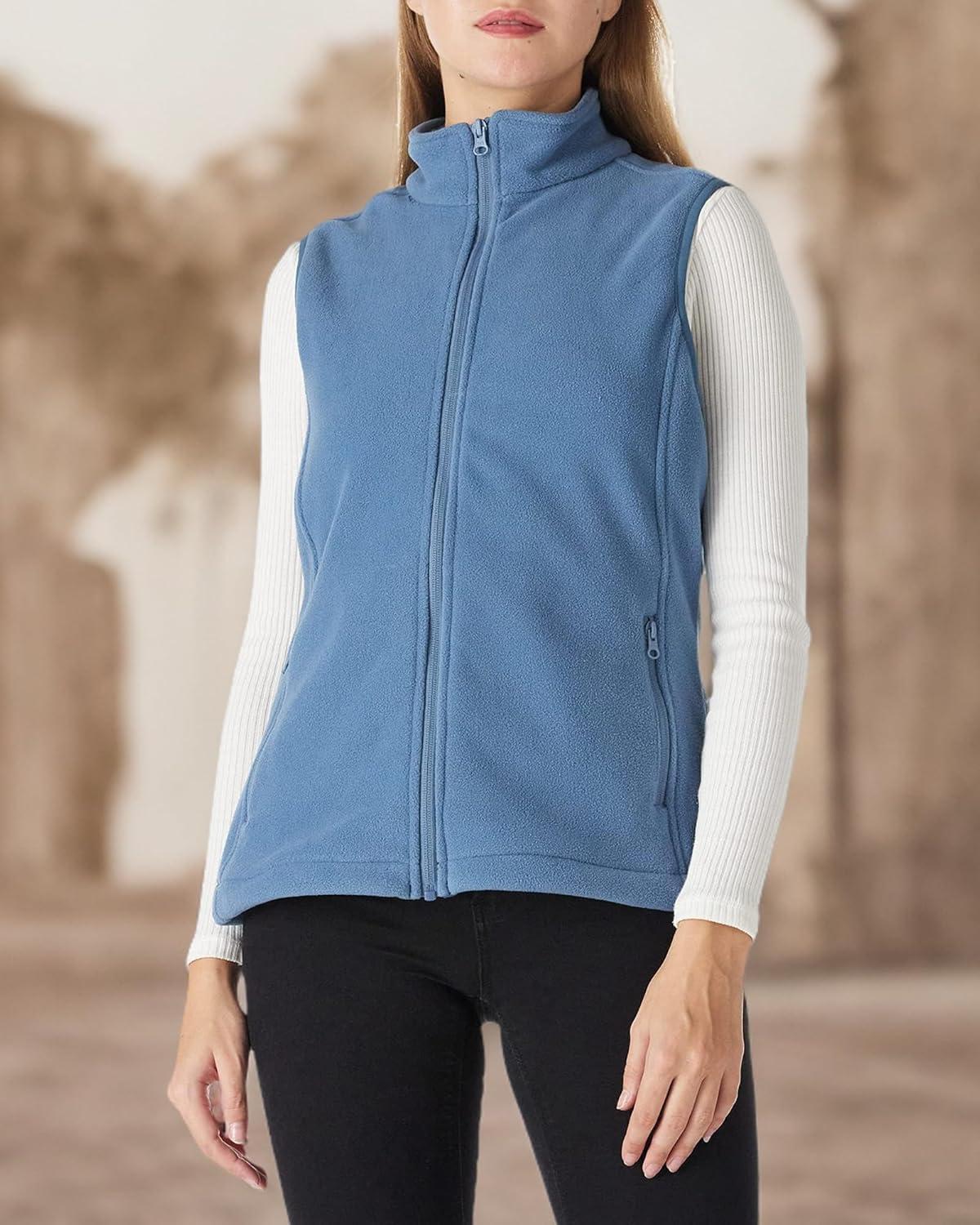 Outdoor Ventures Women’s Polar Fleece Zip Vest Outerwear with Pockets,Warm Sleeveless Coat Vest for Fall & Winter(Grayish Blue)