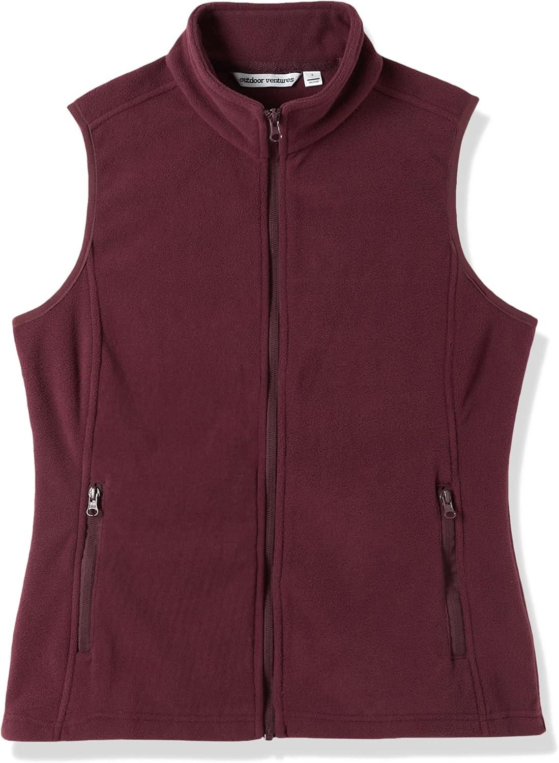 Outdoor Ventures Women’s Polar Fleece Zip Vest Outerwear with Pockets,Warm Sleeveless Coat Vest for Fall & Winter(Burgundy)