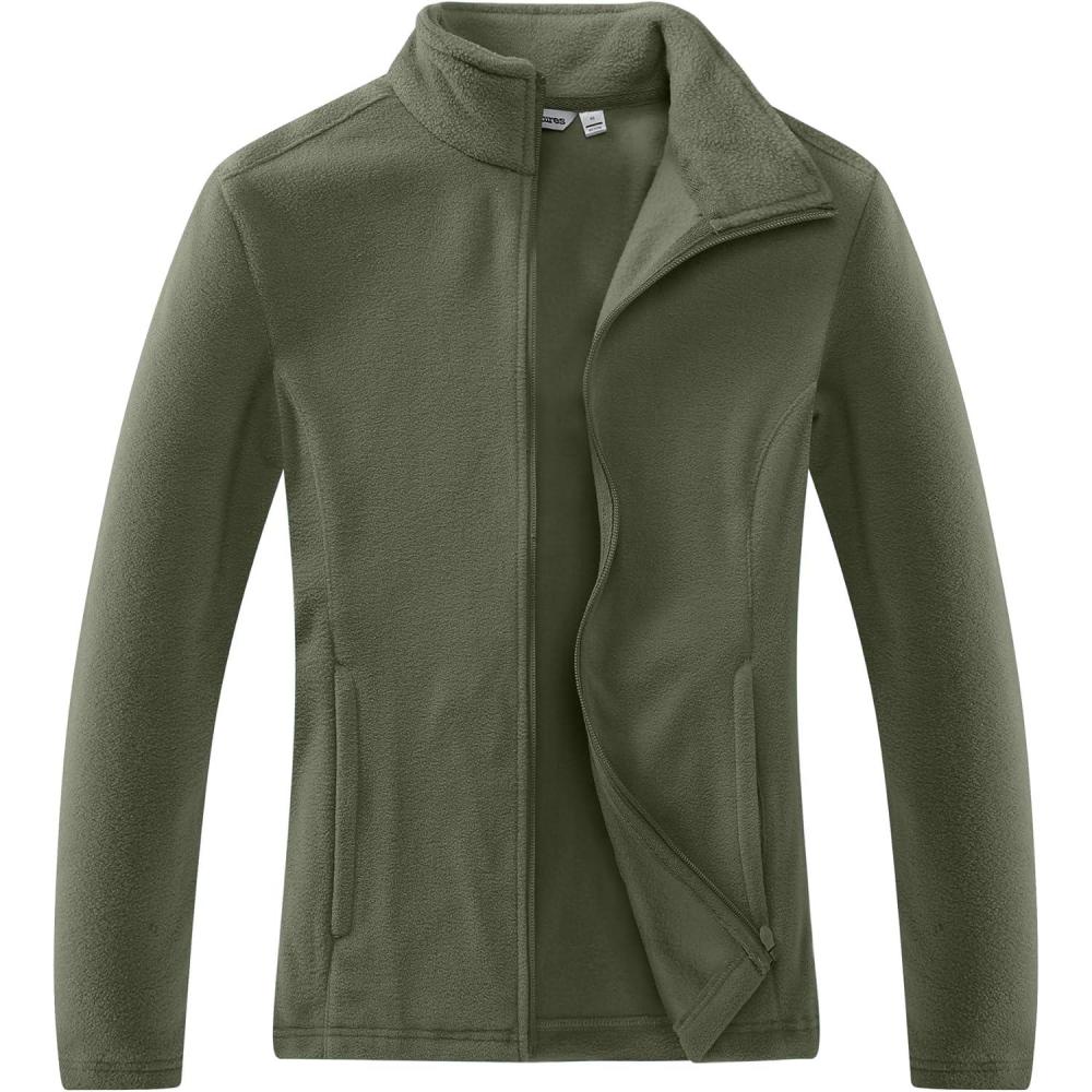 Outdoor Ventures Women’s Lightweight Warm Zip Up Long-Sleeve Soft Polar Fleece Jacket for Fall Winter(Green Gray)
