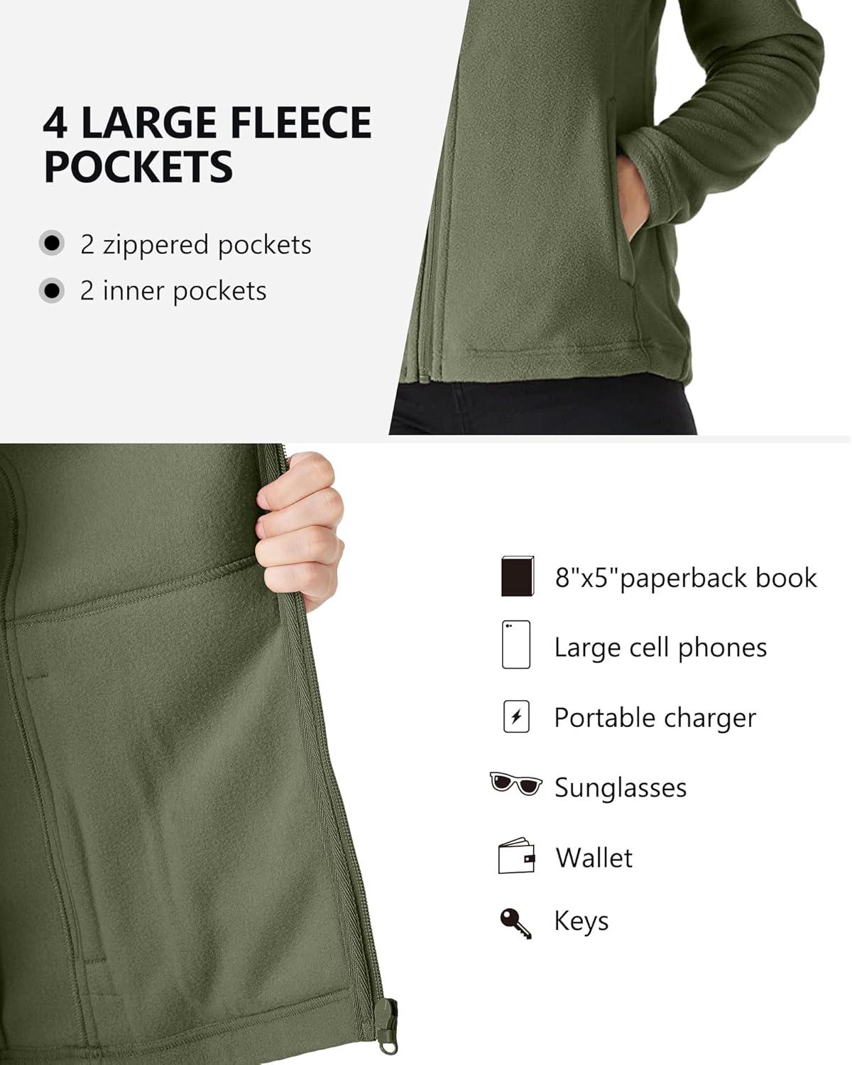 Outdoor Ventures Women’s Lightweight Warm Zip Up Long-Sleeve Soft Polar Fleece Jacket for Fall Winter(Green Gray)