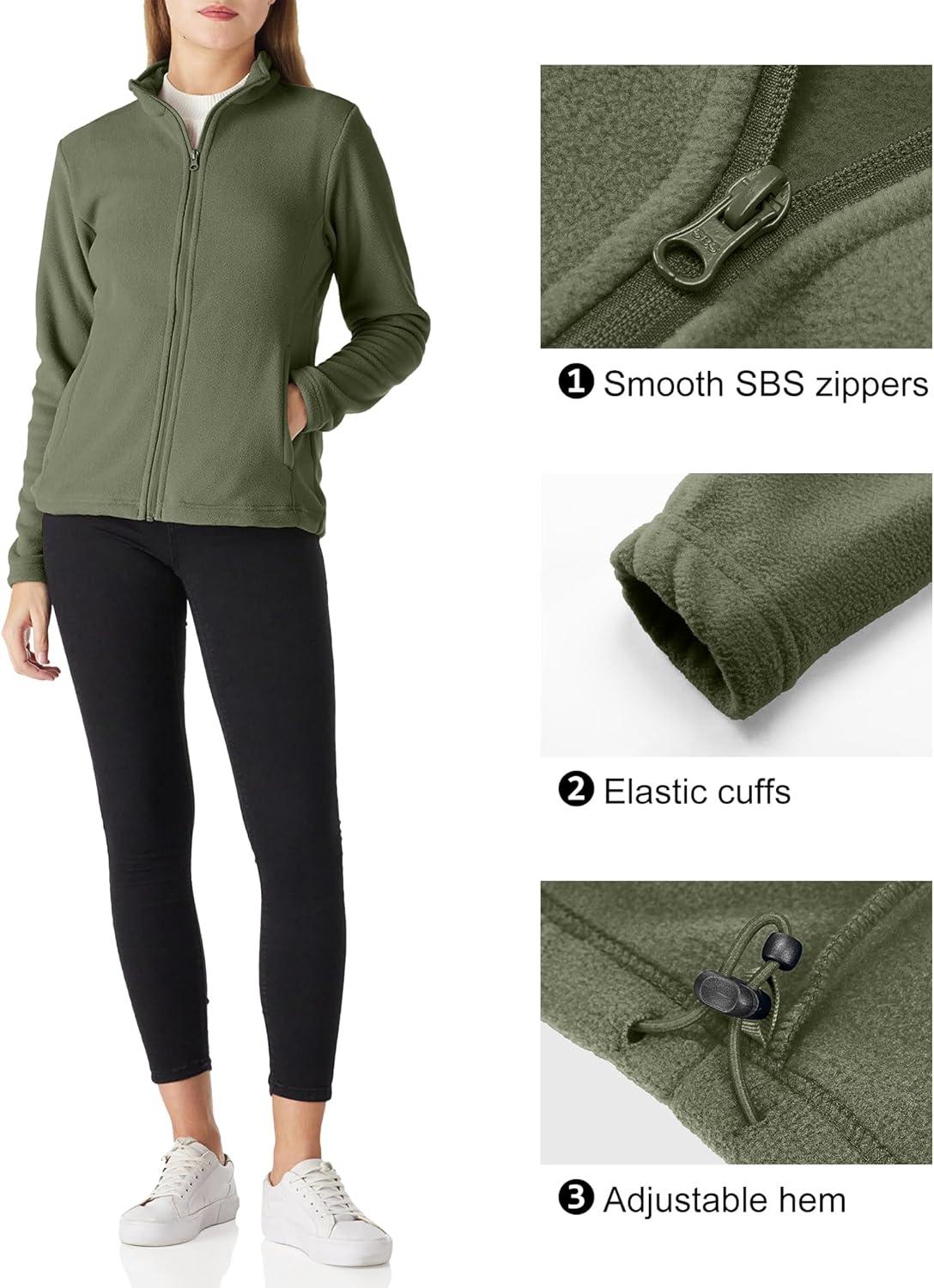 Outdoor Ventures Women’s Lightweight Warm Zip Up Long-Sleeve Soft Polar Fleece Jacket for Fall Winter(Green Gray)