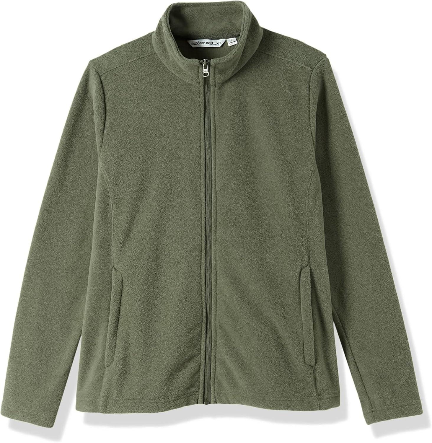 Outdoor Ventures Women’s Lightweight Warm Zip Up Long-Sleeve Soft Polar Fleece Jacket for Fall Winter(Green Gray)
