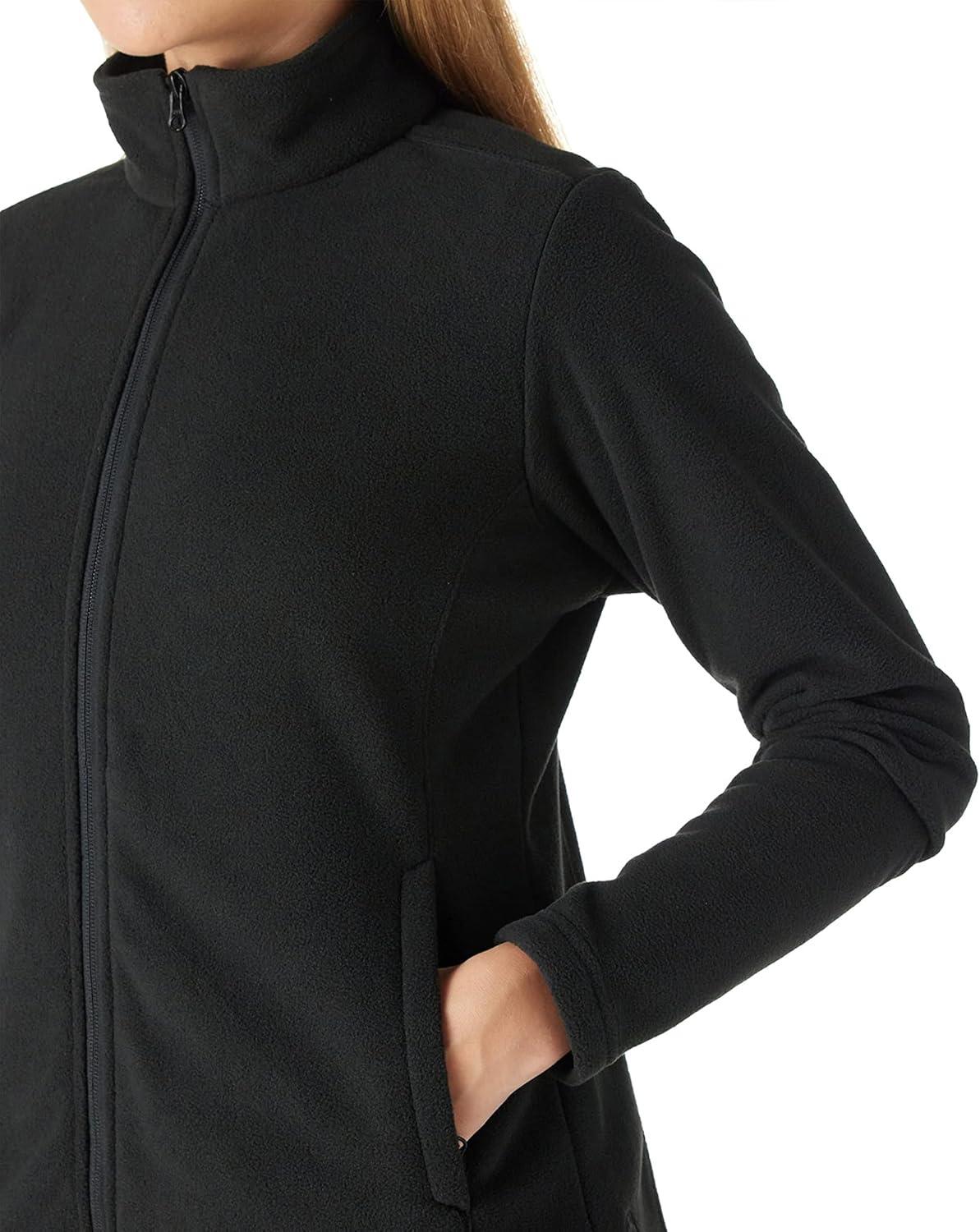 Outdoor Ventures Women’s Lightweight Warm Zip Up Long-Sleeve Soft Polar Fleece Jacket for Fall Winter(Black)
