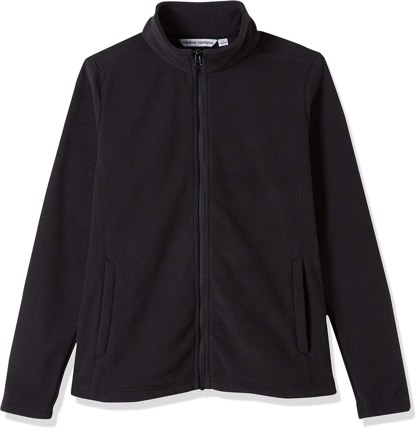Outdoor Ventures Women’s Lightweight Warm Zip Up Long-Sleeve Soft Polar Fleece Jacket for Fall Winter(Black)
