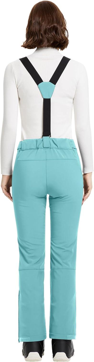 Outdoor Ventures Women’s Ski Snow Bib Pants Warm Insulated Waterproof Snowboard Softshell Pants with Detachable Bib(Blue)