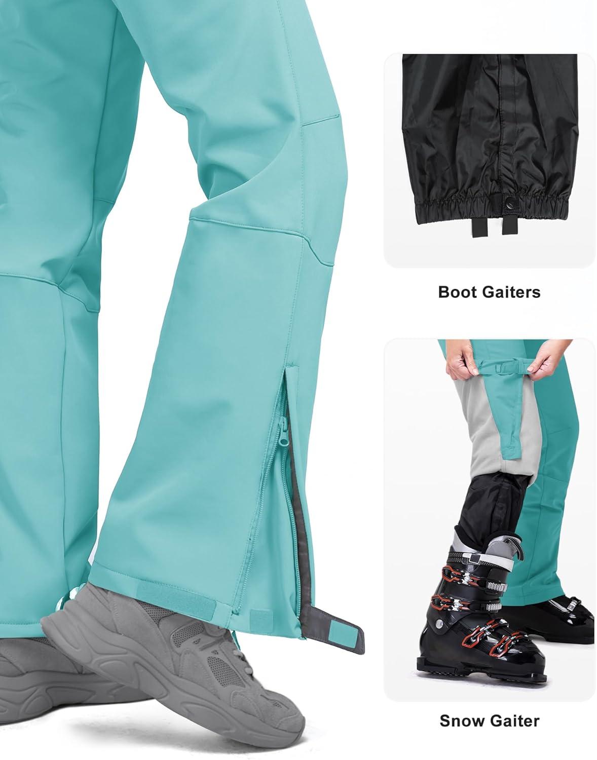 Outdoor Ventures Women’s Ski Snow Bib Pants Warm Insulated Waterproof Snowboard Softshell Pants with Detachable Bib(Blue)