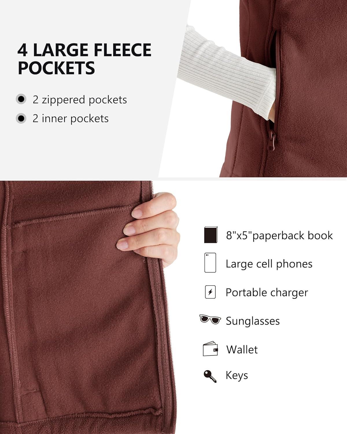 Outdoor Ventures Women’s Polar Fleece Zip Vest Outerwear with Pockets,Warm Sleeveless Coat Vest for Fall & Winter(Caramel)