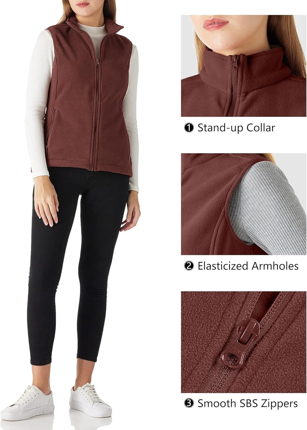Outdoor Ventures Women’s Polar Fleece Zip Vest Outerwear with Pockets,Warm Sleeveless Coat Vest for Fall & Winter(Caramel)