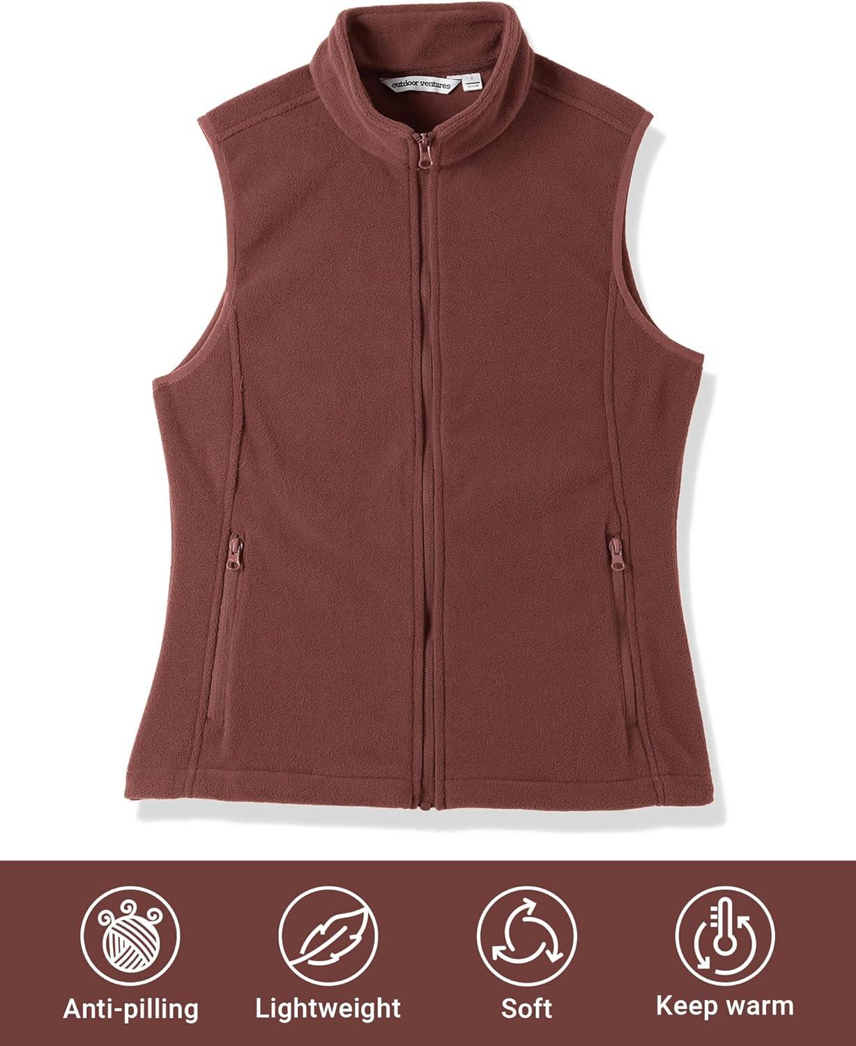 Outdoor Ventures Women’s Polar Fleece Zip Vest Outerwear with Pockets,Warm Sleeveless Coat Vest for Fall & Winter(Caramel)