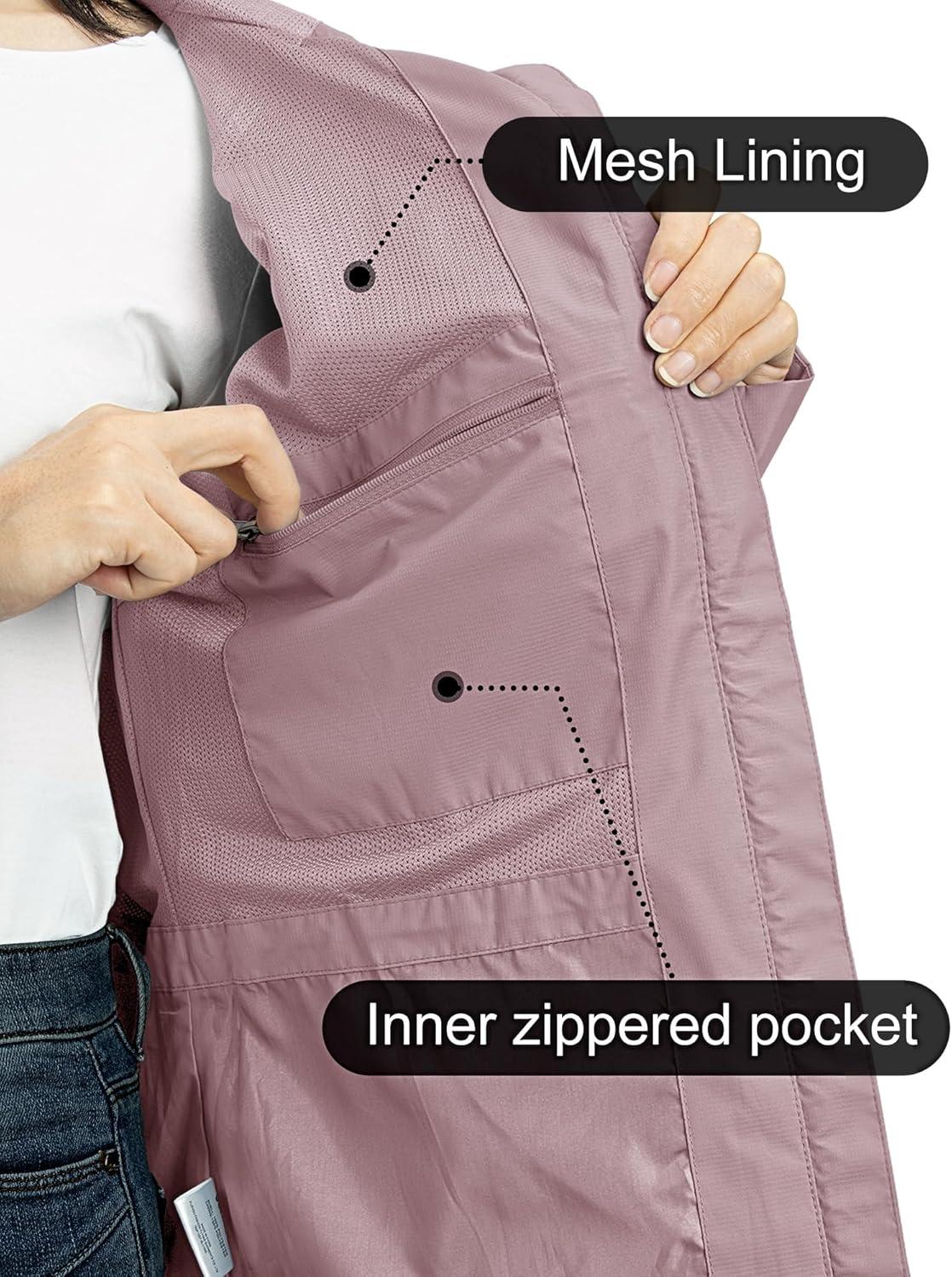 Outdoor Ventures Packable Rain Jacket Women Lightweight Waterproof Raincoat with Hood Cycling Bike Jacket(Dusty Rose)